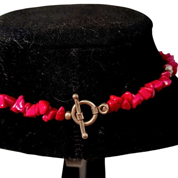 Vntg Red CORAL Necklace 17" STERLING SILVER Beads Asian Art Deco Modern Preppy - Picture 9 of 16